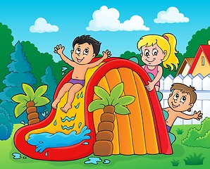 Image showing Kids on water slide theme image 2