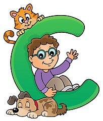 Image showing Boy and pets with letter C