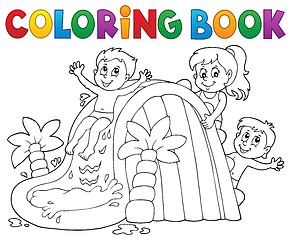 Image showing Coloring book kids on water slide 1