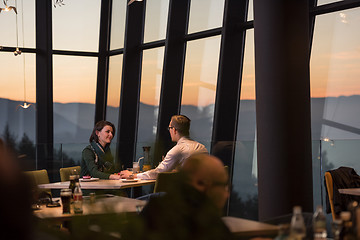 Image showing Couple on a romantic dinner at the restaurant