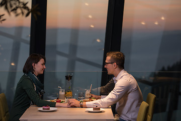 Image showing Couple on a romantic dinner at the restaurant