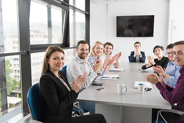 Image showing Group of young people meeting in startup office