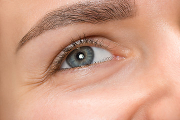 Image showing The close up eye on face of young beautiful caucasian girl