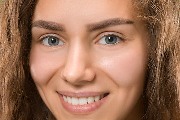 Image showing The close up eye on face of young beautiful caucasian girl