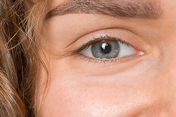 Image showing The close up eye on face of young beautiful caucasian girl