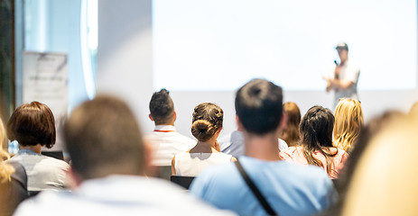 Image showing Male business speaker giving a talk at business conference event.