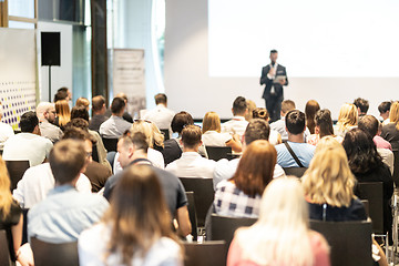 Image showing Male business speaker giving a talk at business conference event.