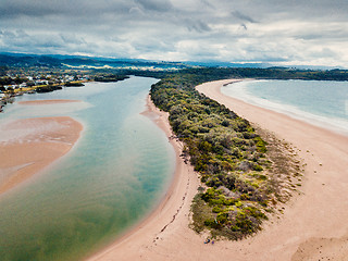 Image showing Sand patterns in the river at low tide at Minnamurra