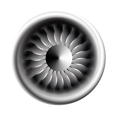 Image showing Turbine engine jet for airplane with fan bladesin a circular motion. Vector illustration for aircraft industry. Close-up on a white