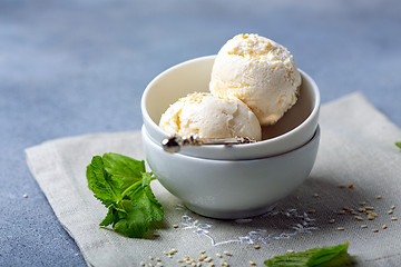 Image showing Artisanal ice cream balls with sesame seeds.