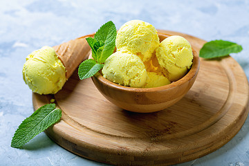 Image showing Homemade golden colored turmeric ice cream.