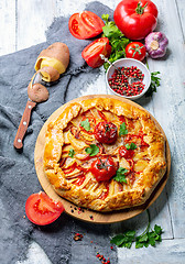 Image showing Traditional pie (Galette) with potatoes and bacon.