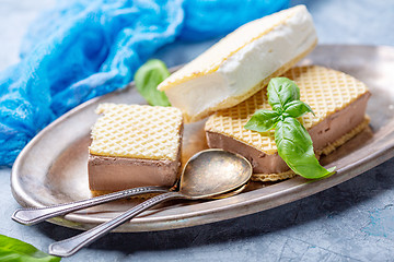 Image showing Waffle sandwiches with artisanal ice cream.