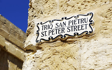 Image showing St. Peter Street sign in Mdina