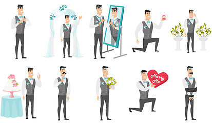 Image showing Young caucasian groom vector illustrations set.