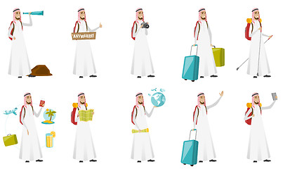 Image showing Young muslim traveler man vector illustrations set