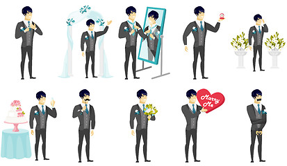 Image showing Young asian groom vector illustrations set.