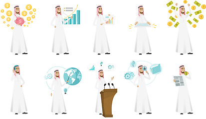 Image showing Muslim businessman vector illustrations set.