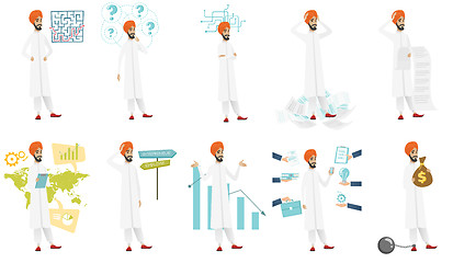 Image showing Muslim businessman vector illustrations set.