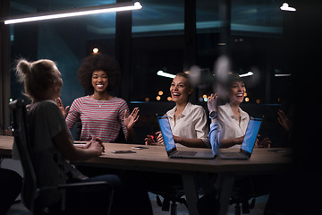 Image showing Multiethnic startup business team in night office