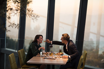 Image showing Couple on a romantic dinner at the restaurant