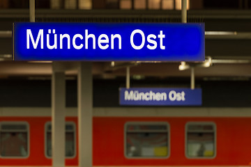 Image showing München Ost or Ostbahnhof luminous sign on Munich eastern railw