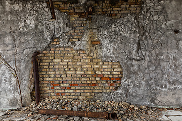 Image showing Abandoned damaged building wall