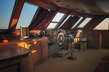 Image showing Cockpit of boat in sunlight