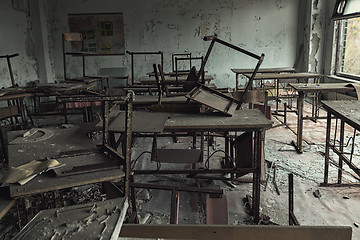 Image showing Abandoned Classroom in School number 5 of Pripyat, Chernobyl Exclusion Zone 2019