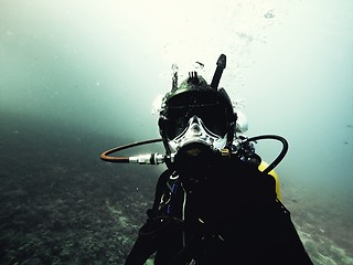 Image showing High end underwater mask on diver