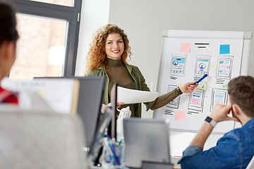 Image showing creative woman showing user interface at office