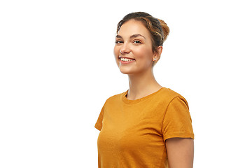 Image showing young woman or teenage girl in orange t-shirt