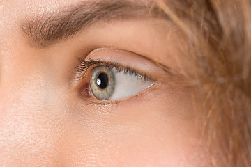 Image showing The close up eye on face of young beautiful caucasian girl