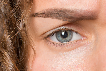 Image showing The close up eye on face of young beautiful caucasian girl