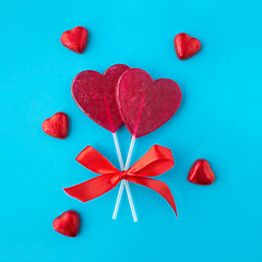 Image showing red heart shaped lollipops for valentines day