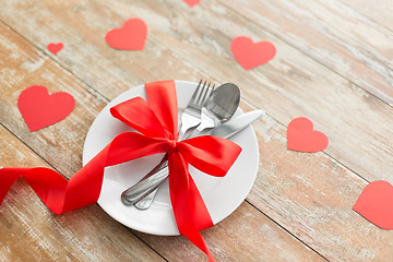 Image showing close up of table setting for valentines day