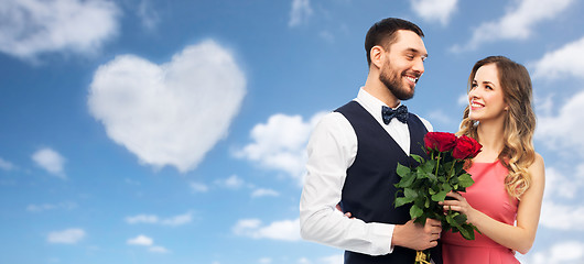 Image showing couple with bunch of flowers on valentines day