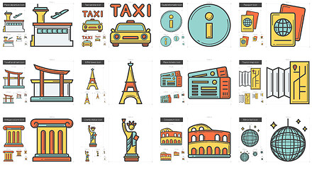 Image showing Travel and holiday line icon set.