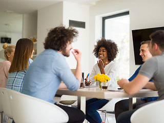 Image showing Multiethnic startup Business Team At A Meeting at modern office 