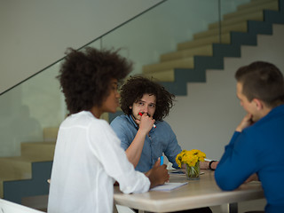 Image showing Multiethnic startup Business Team At A Meeting at modern office 