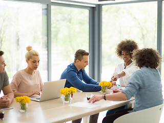 Image showing Multiethnic startup Business Team At A Meeting at modern office 