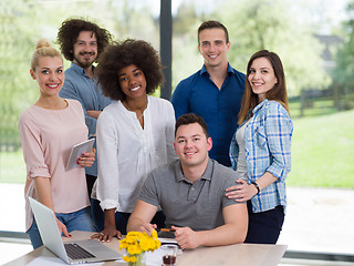 Image showing Multiethnic startup Business Team At A Meeting at modern office 