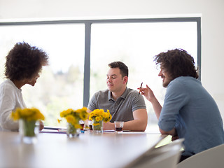 Image showing Multiethnic startup Business Team At A Meeting at modern office 