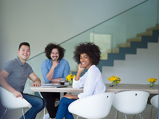 Image showing Multiethnic startup Business Team At A Meeting at modern office 