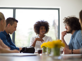 Image showing Multiethnic startup Business Team At A Meeting at modern office 