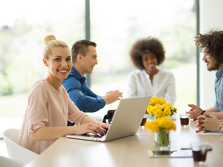 Image showing Multiethnic startup Business Team At A Meeting at modern office 