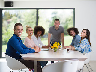 Image showing Multiethnic startup Business Team At A Meeting at modern office 