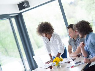 Image showing Multiethnic startup Business Team At A Meeting at modern office 