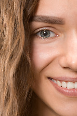 Image showing The close up eye on face of young beautiful caucasian girl