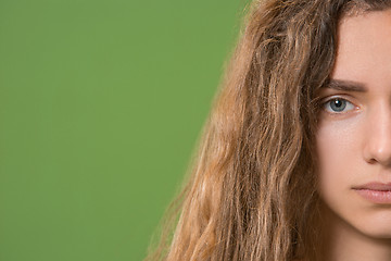 Image showing The close up eye on face of young beautiful caucasian girl